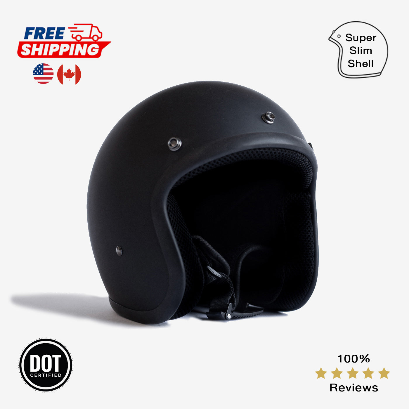 Classic 3/4 Super Low Profile Motorcycle Helmet - XXS / Dull Black