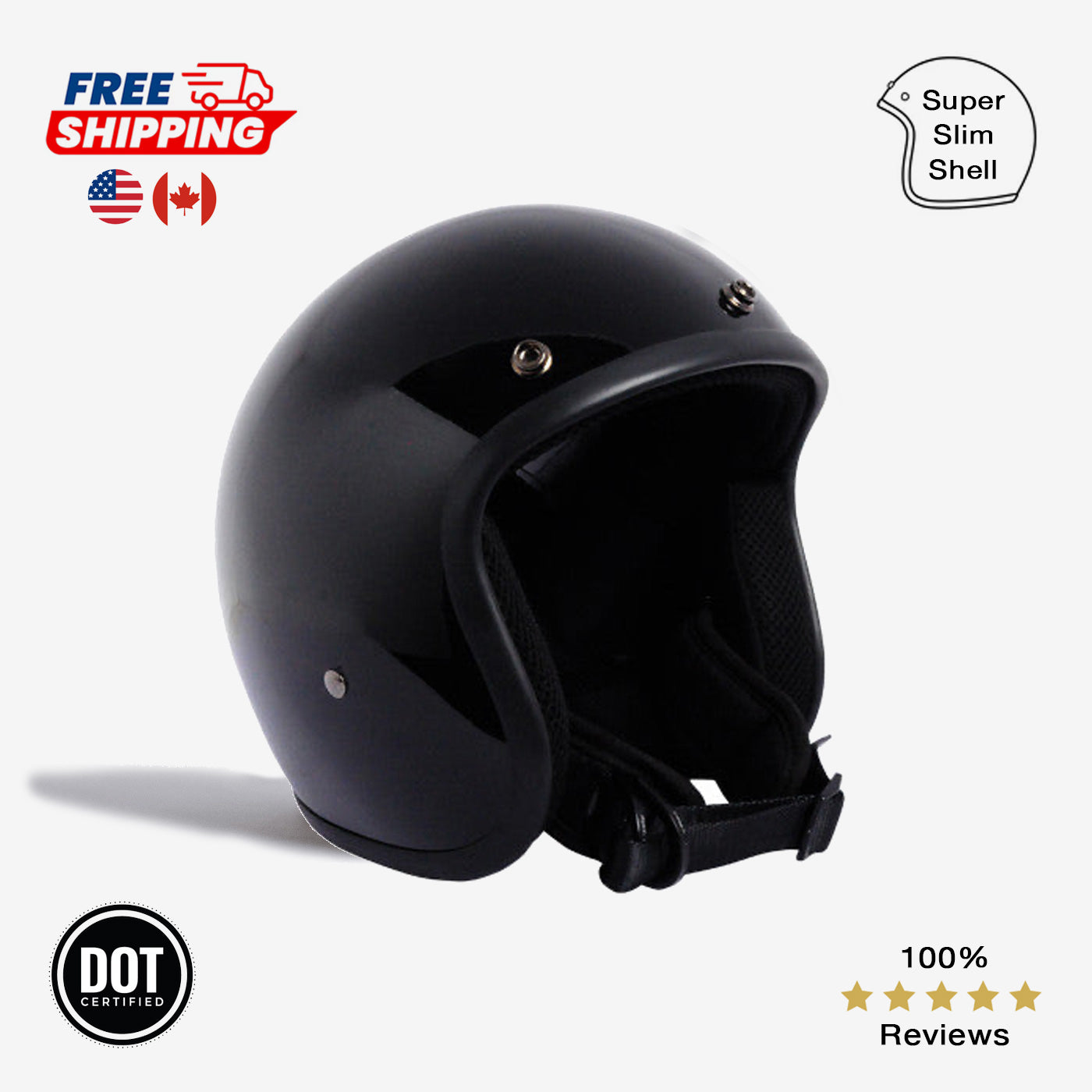 Classic 3/4 - Lowest Profile 3/4 Motorcycle Helmet in the world