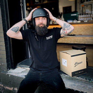 Rider wearing Classic 3/4 Helmet in flat black