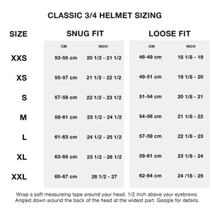 Classic 3/4 Helmet sizing chart