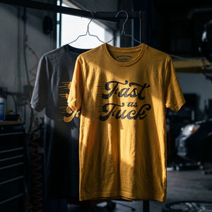 Fast As Fuck Tee in the Steeltown garage