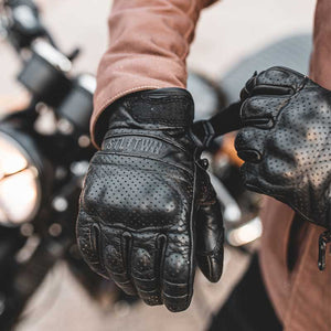 Rider wearing Steeltown Armoured Riding Gloves on motorcycle