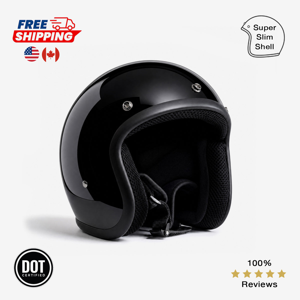 Classic 3/4 Super Low Profile Motorcycle Helmet