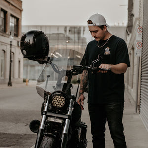 Working Class Stiff motorcycle tee lifestyle photo