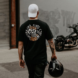 Working Class Stiff motorcycle tee lifestyle photo